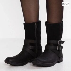 UGG  Boots 6 Women’s Black Lorna Waterproof Bootie Leather Zipper Wool